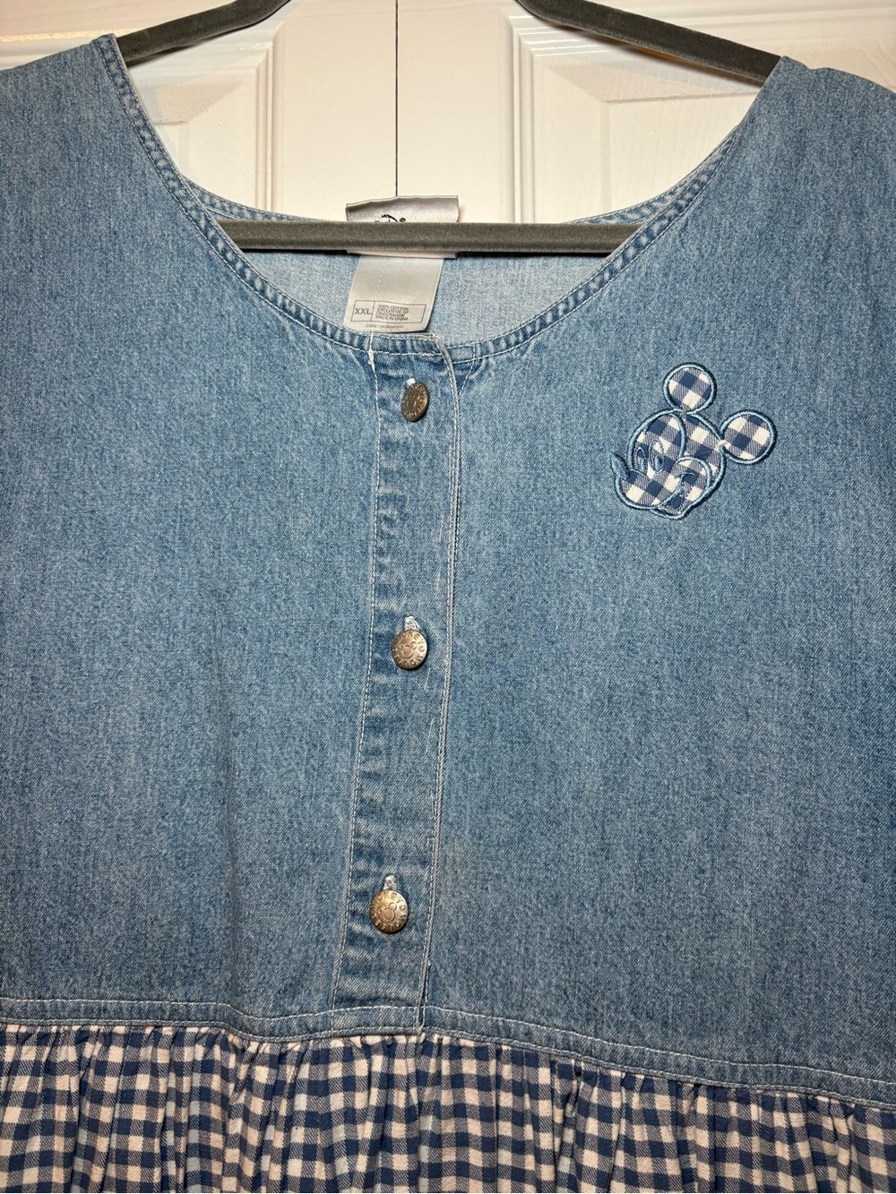 Vintage Disney Blue Denim & Gingham Sleeveless Dress - Picture 2 of 3